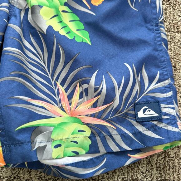 Quiksilver EUC Navy Tropical Print Swim Trunks size 10 boys - Picture 2 of 7